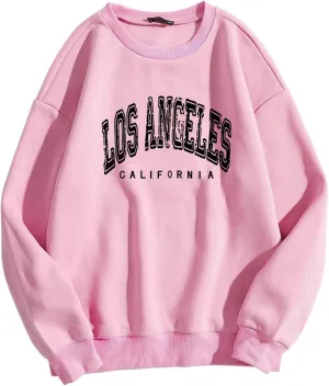Women's Letter Graphic Printed Long Sleeve Pullover Drawstring Hoodie Sweatshirt Los Angeles Califorlnia Sweatshrits
