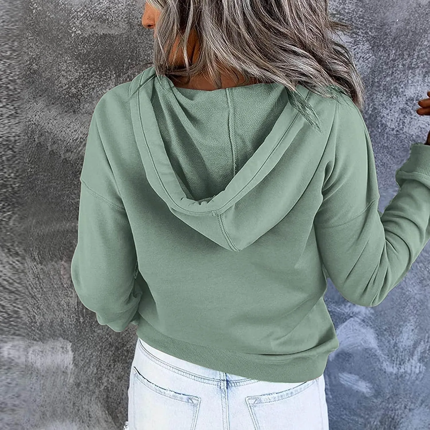 Womens Long Sleeve Button Up Sweatshirt Trendy Solid Color Warm Drawstring Hoodies Going Out Y2K Athletic Casual Top