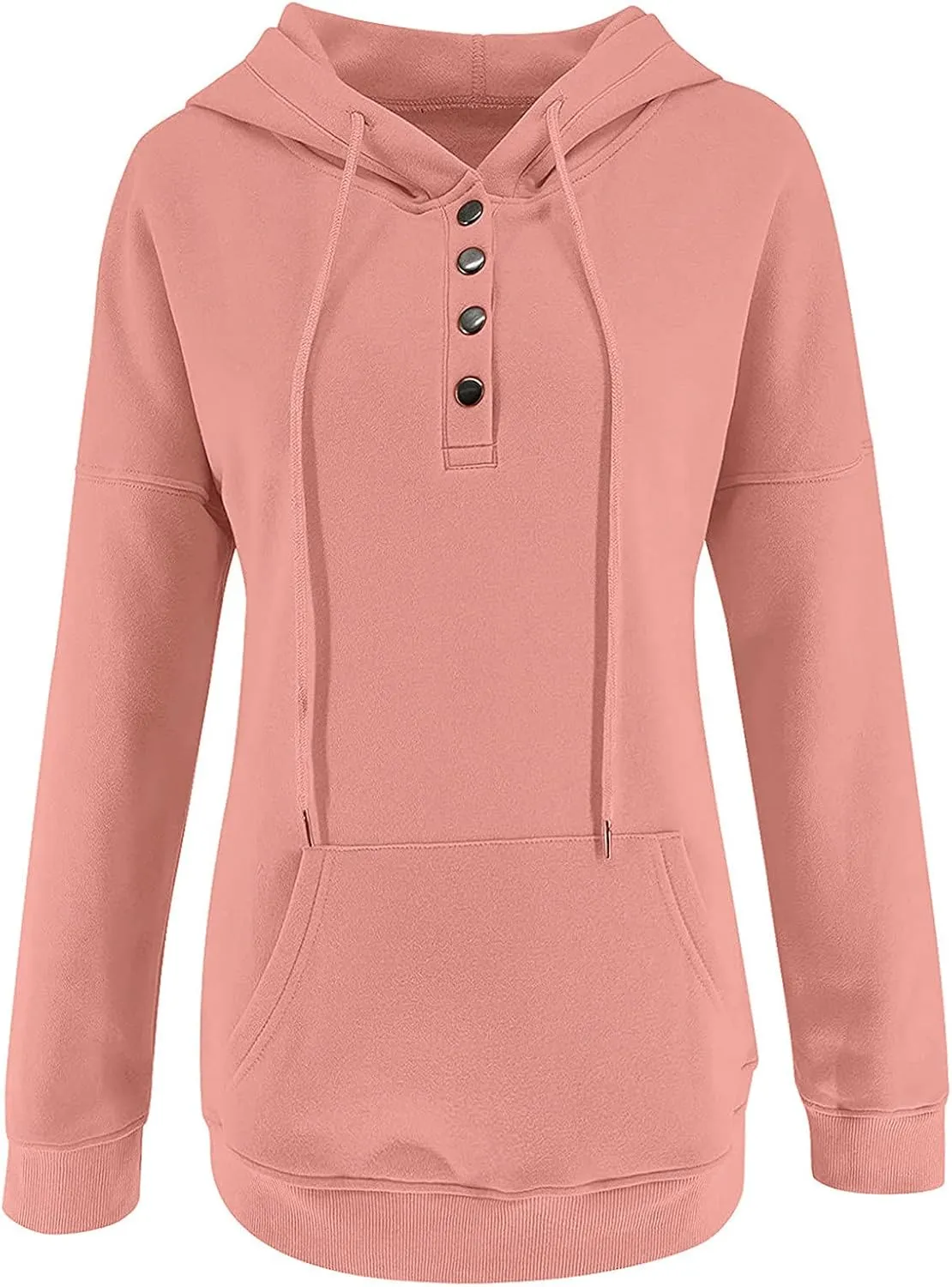 Womens Long Sleeve Button Up Sweatshirt Trendy Solid Color Warm Drawstring Hoodies Going Out Y2K Athletic Casual Top