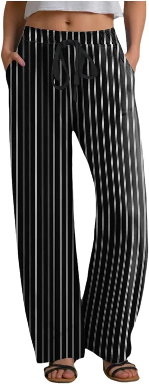 Women's Plaid Wide Leg Culotte Pants Gingham High Elastic Waisted Cropped Palazzo Pants with Pockets