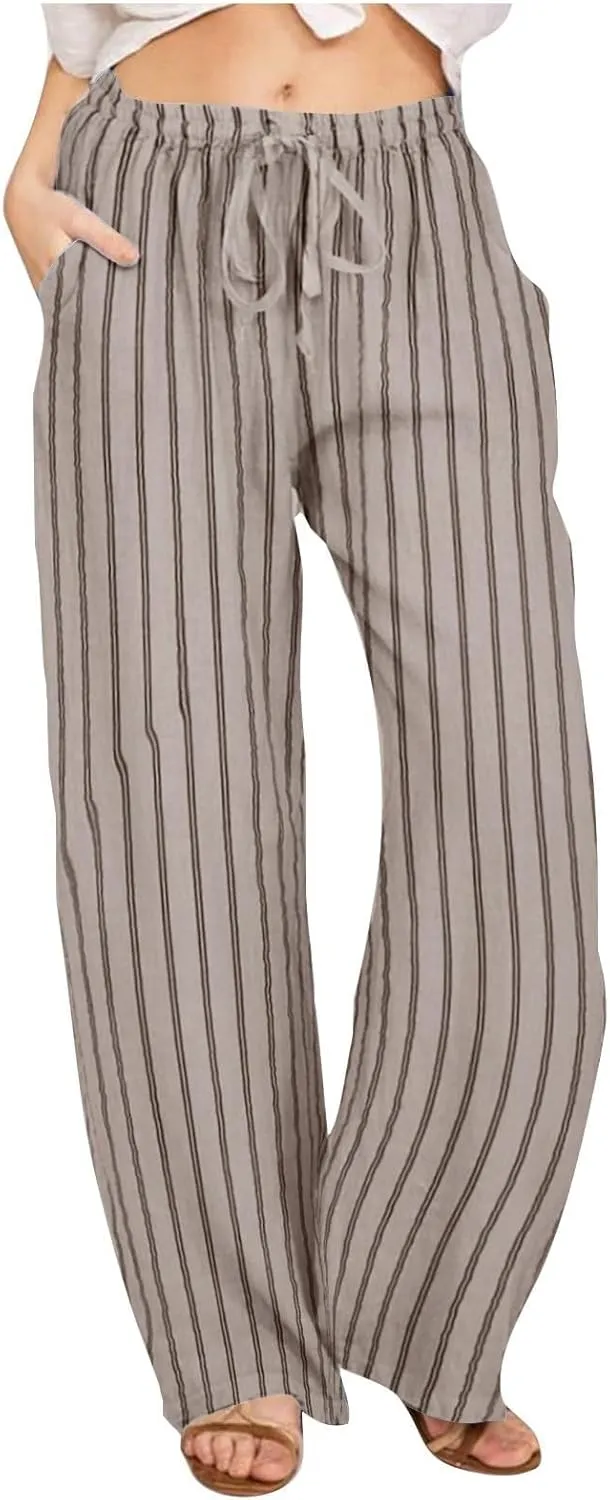 Women's Plaid Wide Leg Culotte Pants Gingham High Elastic Waisted Cropped Palazzo Pants with Pockets