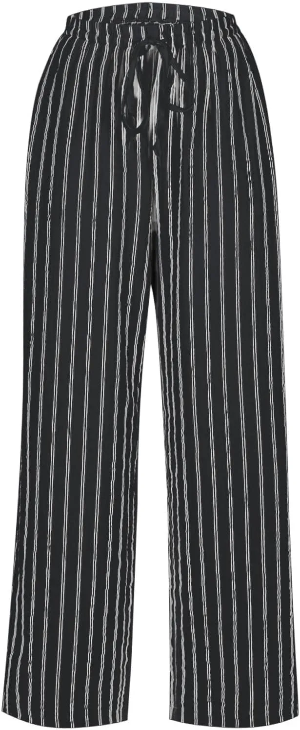 Women's Plaid Wide Leg Culotte Pants Gingham High Elastic Waisted Cropped Palazzo Pants with Pockets