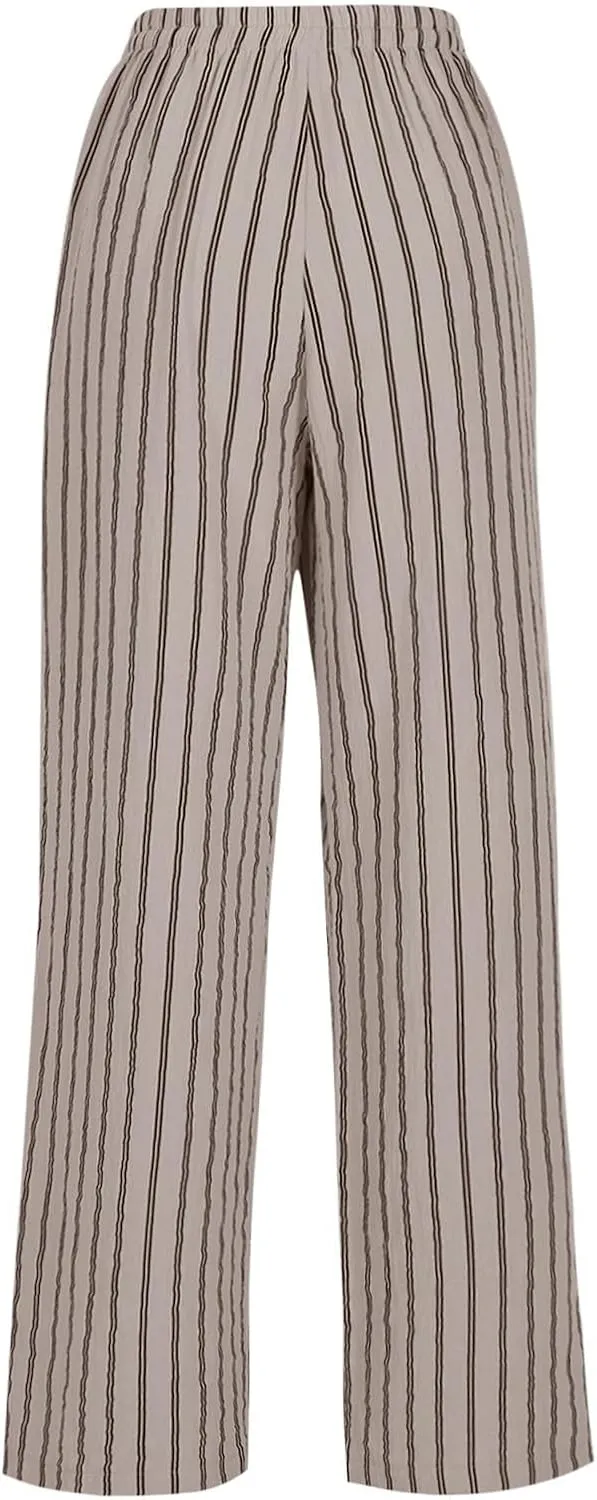 Women's Plaid Wide Leg Culotte Pants Gingham High Elastic Waisted Cropped Palazzo Pants with Pockets
