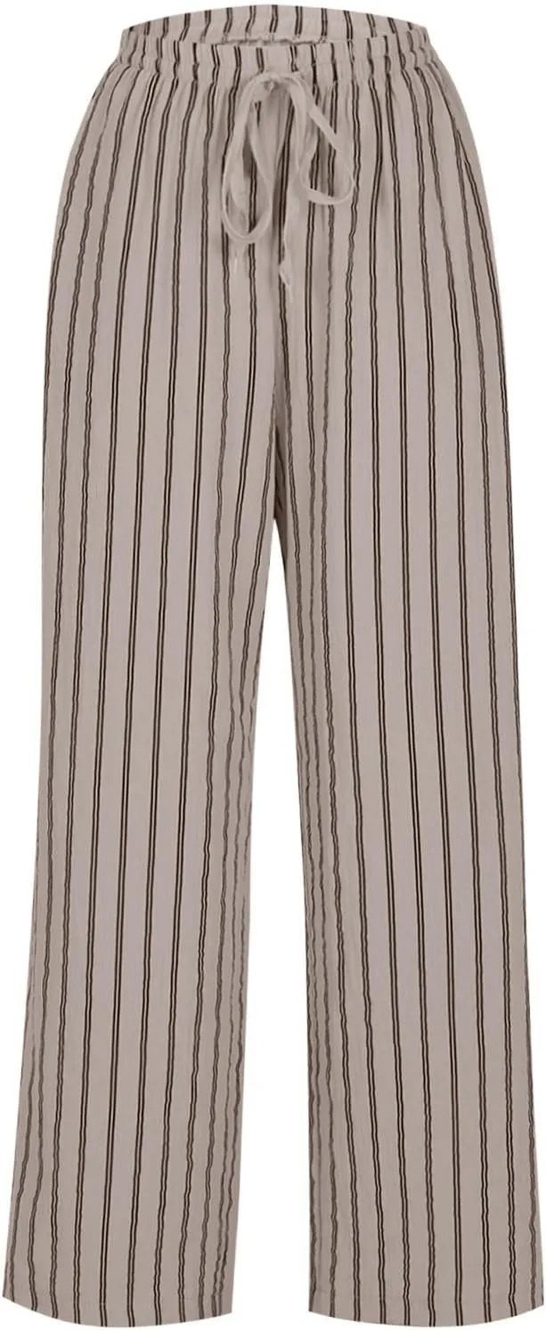 Women's Plaid Wide Leg Culotte Pants Gingham High Elastic Waisted Cropped Palazzo Pants with Pockets