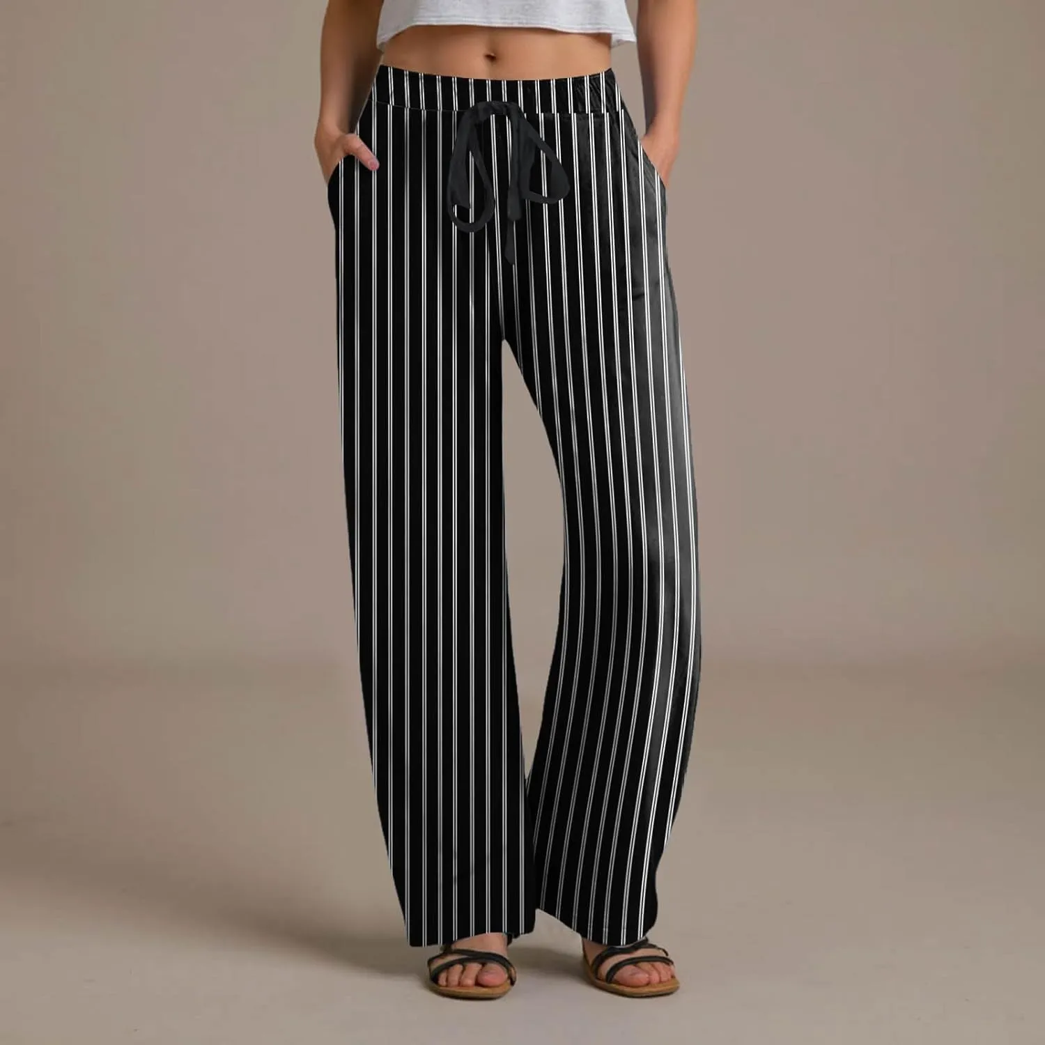 Women's Plaid Wide Leg Culotte Pants Gingham High Elastic Waisted Cropped Palazzo Pants with Pockets