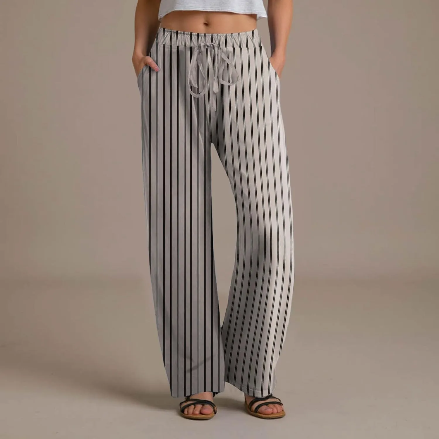 Women's Plaid Wide Leg Culotte Pants Gingham High Elastic Waisted Cropped Palazzo Pants with Pockets