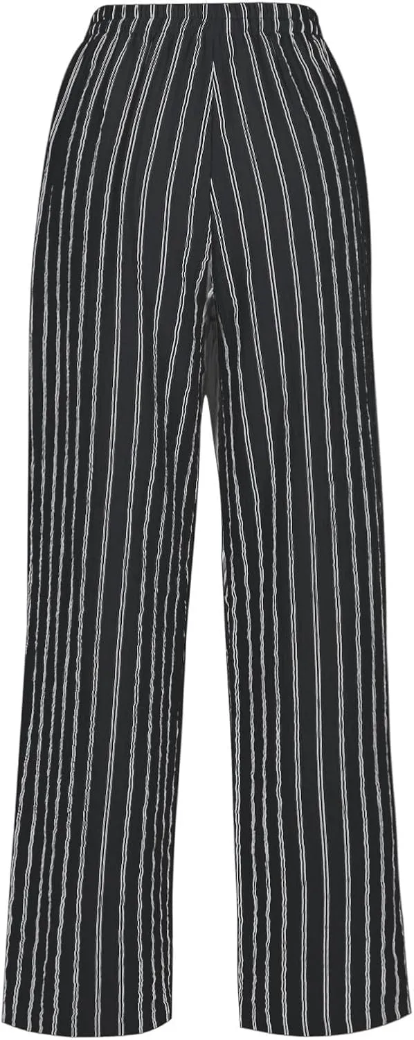Women's Plaid Wide Leg Culotte Pants Gingham High Elastic Waisted Cropped Palazzo Pants with Pockets