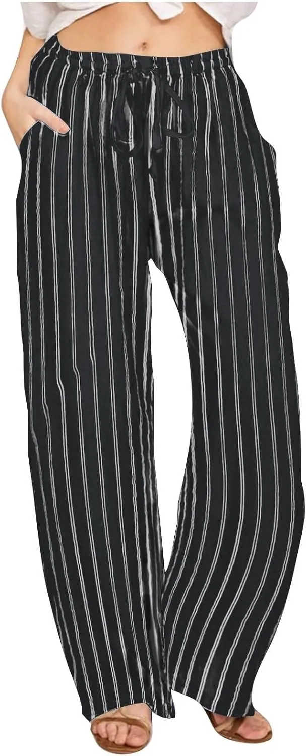 Women's Plaid Wide Leg Culotte Pants Gingham High Elastic Waisted Cropped Palazzo Pants with Pockets