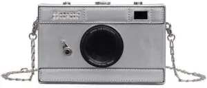 Women's PU Camera Shaped Snapshot Casual Cross Body Wallet Shoulder Handbag Purse (silver) Medium