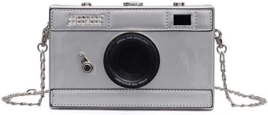 Women's PU Camera Shaped Snapshot Casual Cross Body Wallet Shoulder Handbag Purse (silver) Medium