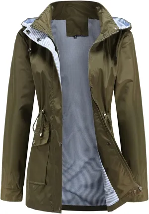 Womens Raincoat Windbreaker Waterproof Lightweight Lined Hooded Rain Jacket