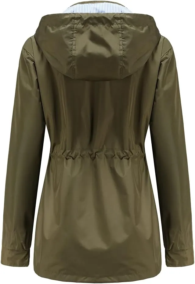 Womens Raincoat Windbreaker Waterproof Lightweight Lined Hooded Rain Jacket