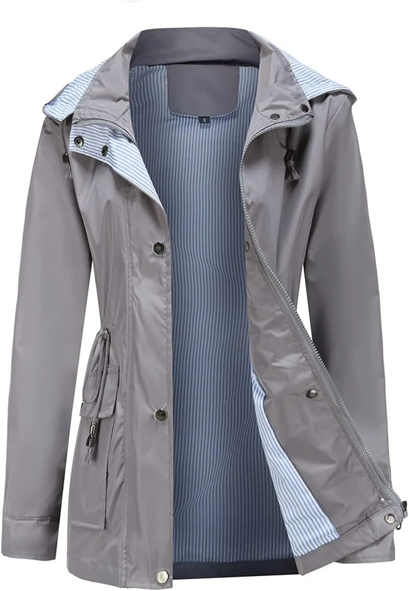 Womens Raincoat Windbreaker Waterproof Lightweight Lined Hooded Rain Jacket