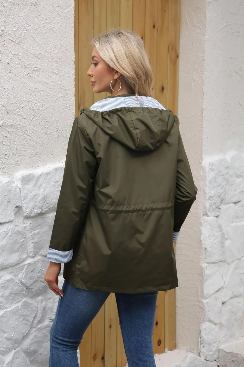 Womens Raincoat Windbreaker Waterproof Lightweight Lined Hooded Rain Jacket