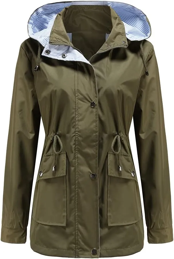Womens Raincoat Windbreaker Waterproof Lightweight Lined Hooded Rain Jacket