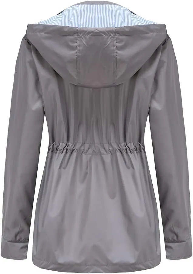 Womens Raincoat Windbreaker Waterproof Lightweight Lined Hooded Rain Jacket