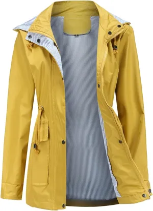 Womens Raincoat Windbreaker Waterproof Lightweight Lined Hooded Rain Jacket