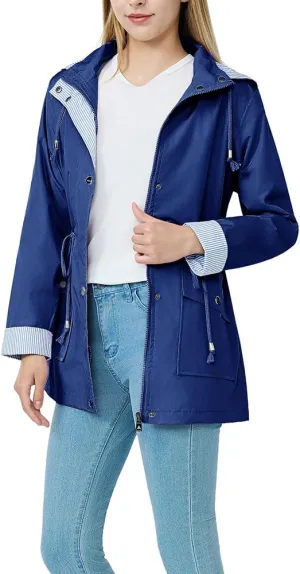 Women's raincoat windbreaker waterproof lightweight lining detachable hooded rainproof jacket