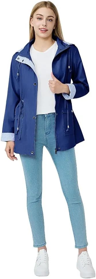 Women's raincoat windbreaker waterproof lightweight lining detachable hooded rainproof jacket