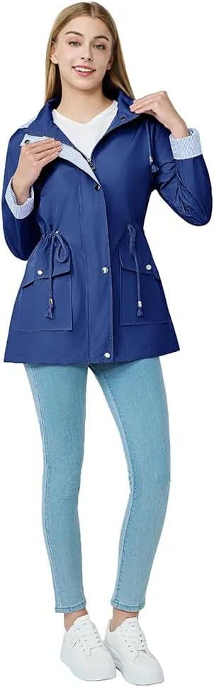Women's raincoat windbreaker waterproof lightweight lining detachable hooded rainproof jacket