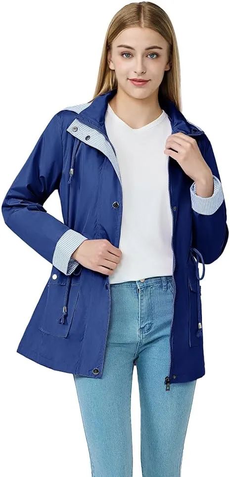 Women's raincoat windbreaker waterproof lightweight lining detachable hooded rainproof jacket