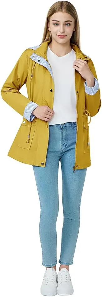 Women's raincoat windbreaker waterproof lightweight lining detachable hooded rainproof jacket