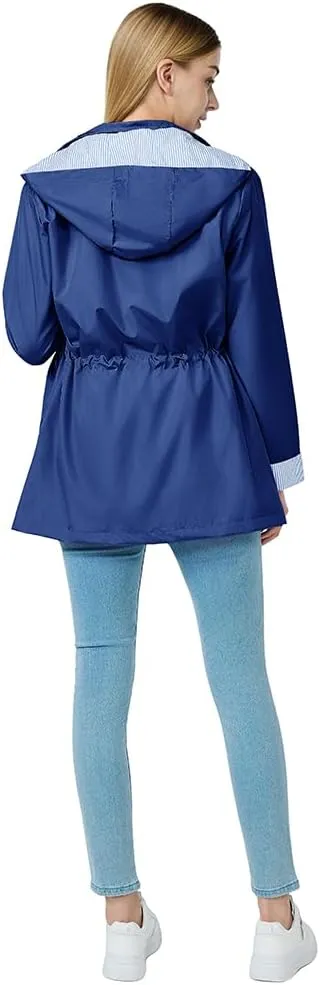 Women's raincoat windbreaker waterproof lightweight lining detachable hooded rainproof jacket