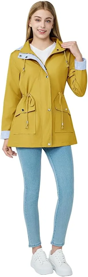 Women's raincoat windbreaker waterproof lightweight lining detachable hooded rainproof jacket