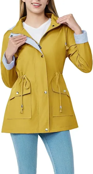 Women's raincoat windbreaker waterproof lightweight lining detachable hooded rainproof jacket