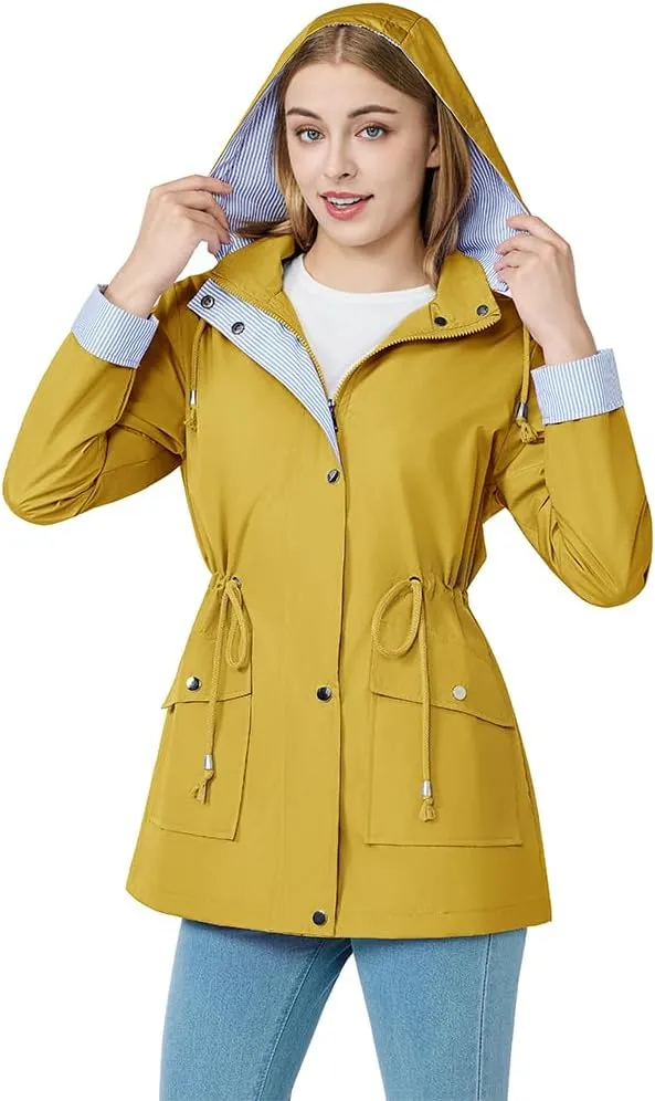 Women's raincoat windbreaker waterproof lightweight lining detachable hooded rainproof jacket