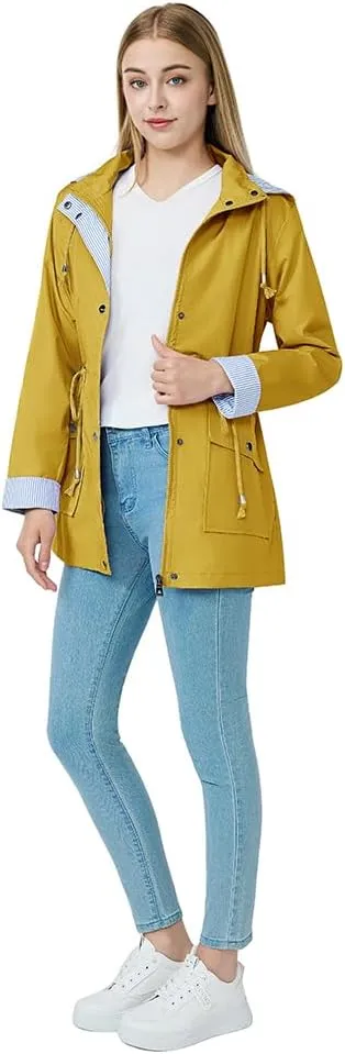 Women's raincoat windbreaker waterproof lightweight lining detachable hooded rainproof jacket