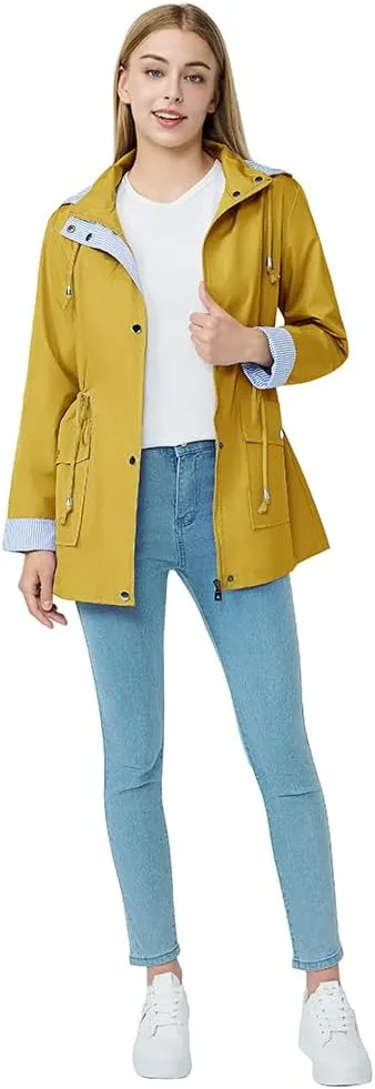 Women's raincoat windbreaker waterproof lightweight lining detachable hooded rainproof jacket