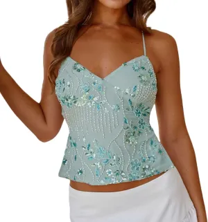 Womens Sequin Beaded Halter Top, Women Y2k Sequin Cami Top, Sexy V Neck Open Back Criss Cross Straps Tank, Crop Tank Women
