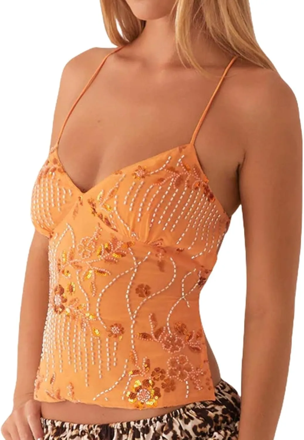 Womens Sequin Beaded Halter Top, Women Y2k Sequin Cami Top, Sexy V Neck Open Back Criss Cross Straps Tank, Crop Tank Women