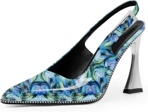 Women's Sexy Slingback Square Toe Stiletto High Heel Buckle Strap Dress Pumps