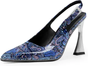 Women's Sexy Slingback Square Toe Stiletto High Heel Buckle Strap Dress Pumps