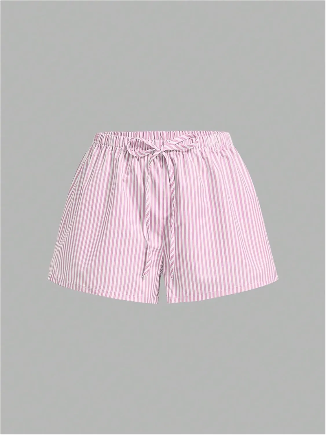Women's Striped Print Drawstring Elastic Waist Shorts Casual Wide Leg Low Rise Summer Boxer Shorts