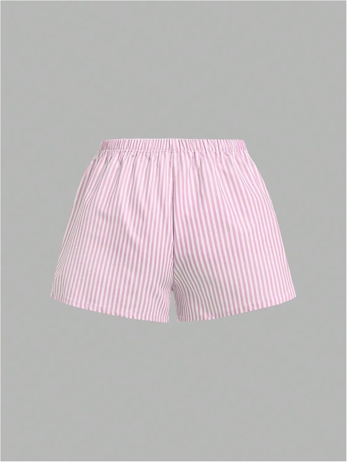 Women's Striped Print Drawstring Elastic Waist Shorts Casual Wide Leg Low Rise Summer Boxer Shorts
