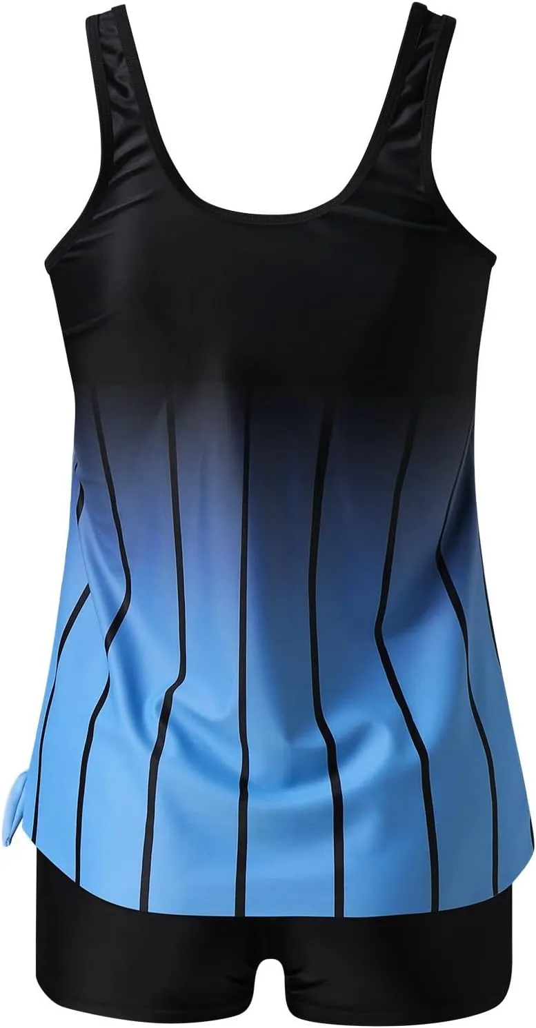 Womens Swimsuits Tankini 2025 Two Pieces Blouson Tankini Swimsuits with Shorts Striped Swim Tank Top Bathing Suits
