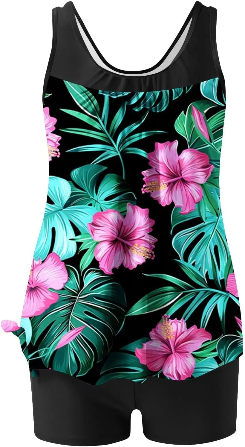 Womens Swimsuits Tankini 2025 Two Pieces Blouson Tankini Swimsuits with Shorts Striped Swim Tank Top Bathing Suits