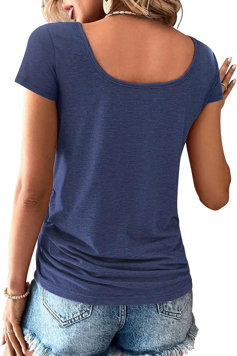 Womens T Shirts 2 Pack Summer Tops for Women 2025,Short Sleeve U Neck Henley Tee for Women's Loose Button Trendy