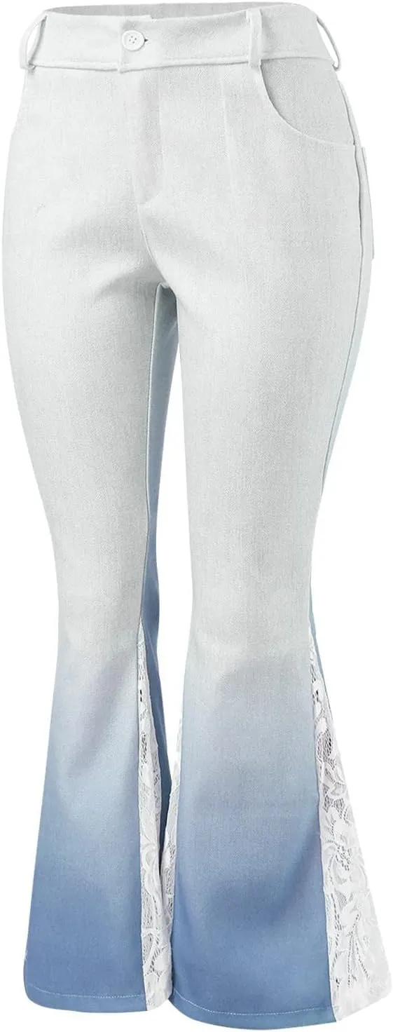 Womens Vintage Floral Print Flare Denim Pants Bell Bottom Jeans Curvy Slim Fit Butt Lifting Denim Skinny Jeans