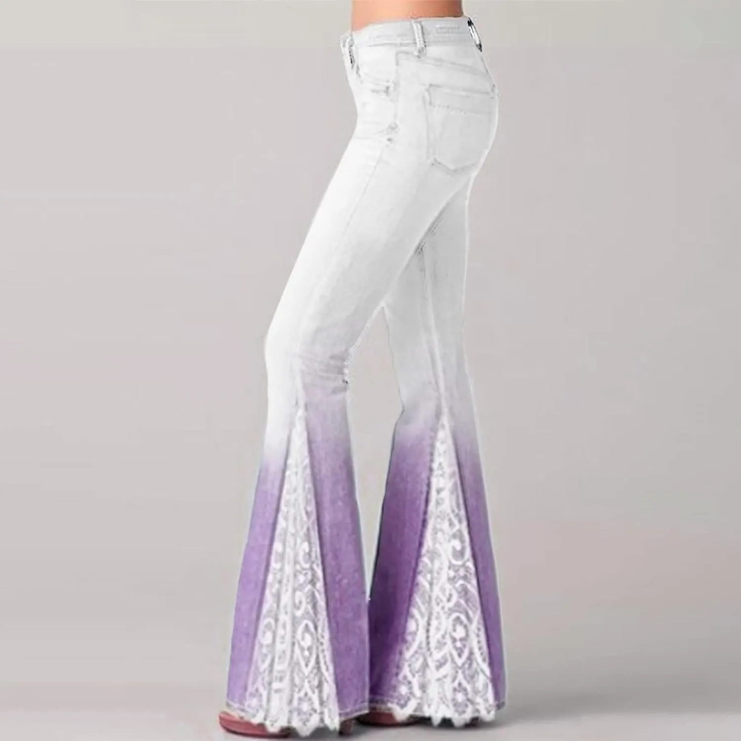 Womens Vintage Floral Print Flare Denim Pants Bell Bottom Jeans Curvy Slim Fit Butt Lifting Denim Skinny Jeans