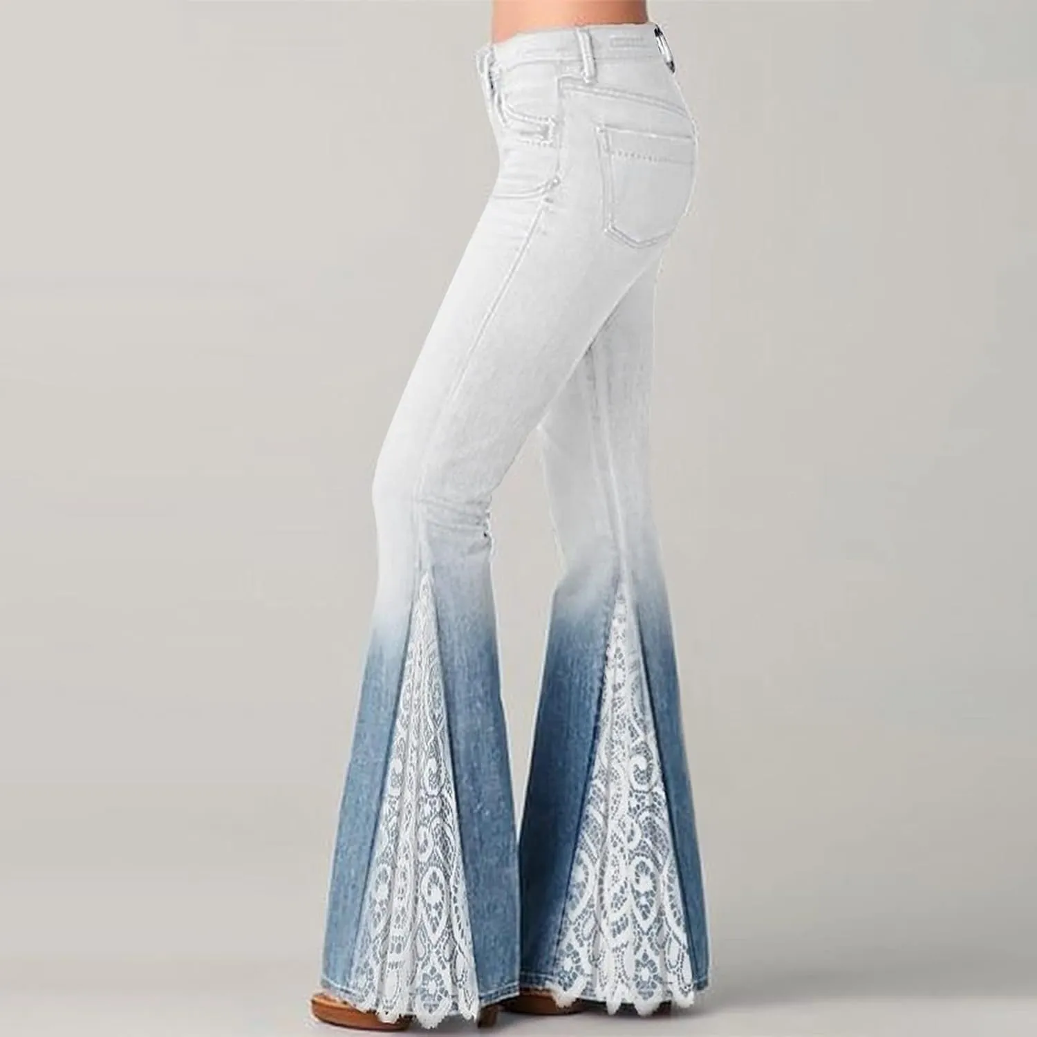 Womens Vintage Floral Print Flare Denim Pants Bell Bottom Jeans Curvy Slim Fit Butt Lifting Denim Skinny Jeans