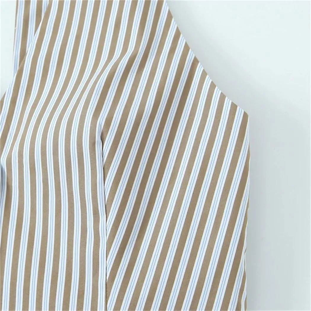 Women's Vintage Striped Halter Waistcoat Vest Adjustable Tie Backless Summer Tops Single-Breasted Retro Vest