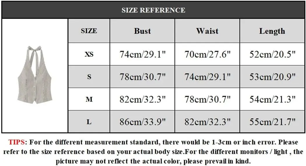 Women's Vintage Striped Halter Waistcoat Vest Adjustable Tie Backless Summer Tops Single-Breasted Retro Vest