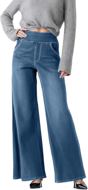 Women's Wide Leg Jeans High Waisted Baggy Stretchy Straight Leg Jeans Loose Trendy Denim Pants with Pocket