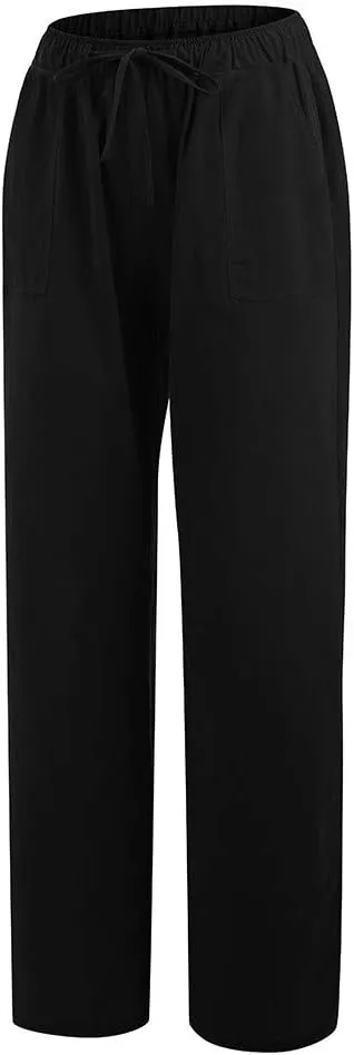 Women's Wide Leg Linen Pants Dressy Elastic High Waisted Palazzo Pant Yoga Pleated Trousers with Pocket