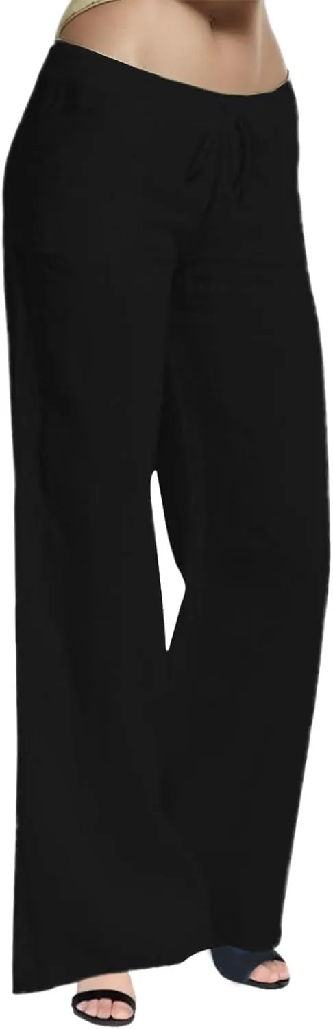 Women's Wide Leg Linen Pants Dressy Elastic High Waisted Palazzo Pant Yoga Pleated Trousers with Pocket