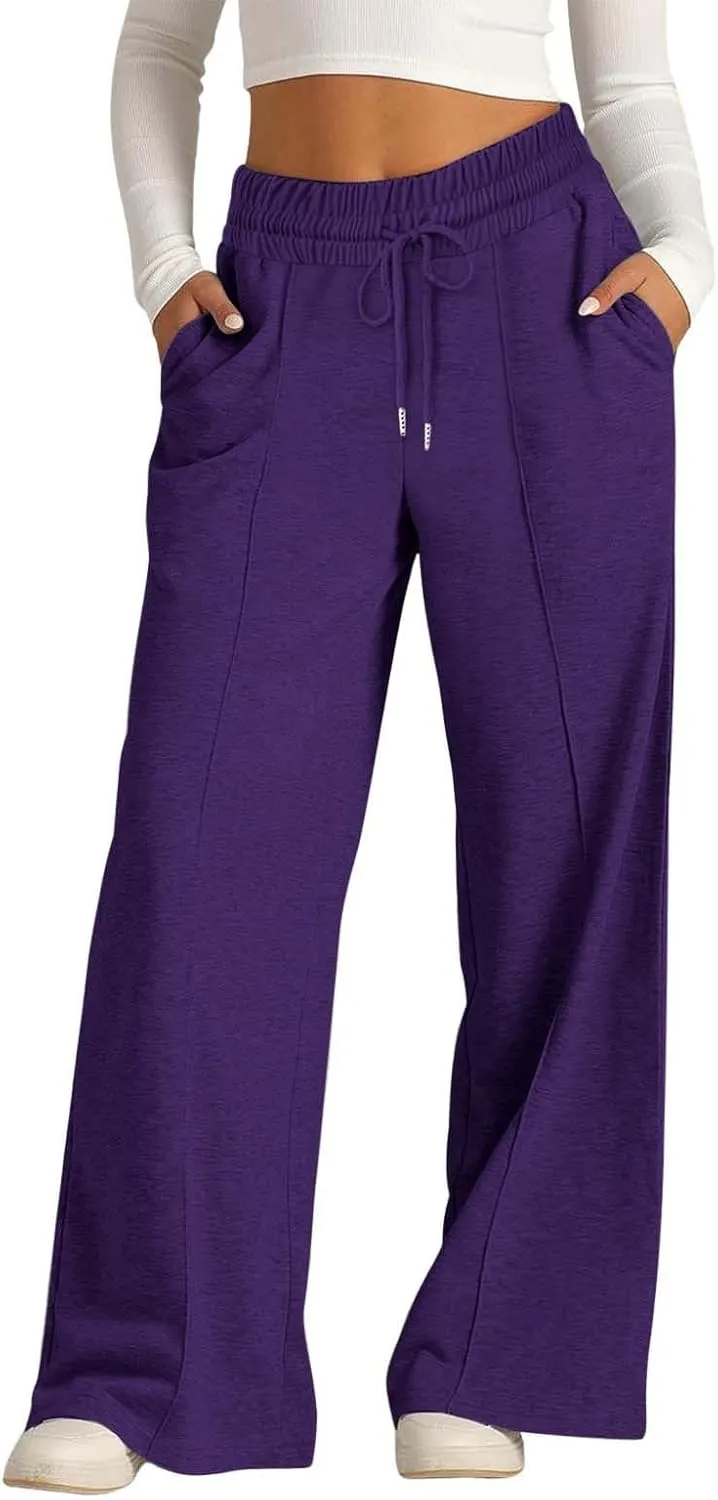 Women's Wide Leg Sweatpant High Waist Baggy Casual Drawstring Running Joggers Pants with Pockets